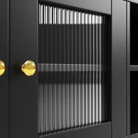 Multi-Purpose Sideboard with Changhong Glass Door and Built-In Wine Rack, Storage Cabinet for Living Room, 145L x 39W x 171H cm, Black(m-7)