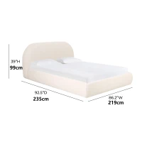 Textured Velvet Super King Bed with No Box Spring Required, Bed Frame with Pre-Cut Supportive Slats, 235L x 219W x 99H cm, Cream(m-3)