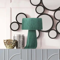 Stylish Atolla Tassel Table Lamp with Bohemian-Inspired Style, Soft Textured Tassel Light with Weighted Base, 25.5L x 25.5W x 37H cm, Green(m-1)