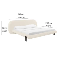 Ophelia Faux Wool Super King Bed with Slatted Base and 2 Matching Bolster Cushions, Bed Base for Living Room, 236L x 248W x 97H cm, Cream(m-3)