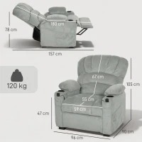 HOMCOM Sillón Relax Reclinable Eléctrico Silencioso con Función Memoria Reposapiés Mando a Distancia Bolsillo Lateral Gris(m-3)