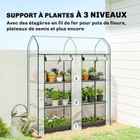 Outsunny Serre de Jardin, Petite Serre de Balcon étagères 3 niveaux en Bâche PVC et Châssis Acier, 143 x 46 x 165 cm, transparent(m-4)