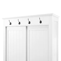 Armadio guardaroba con ante scorrevoli e scarpiera integrata, mobile multiuso con ganci, 100x50x180 cm, Bianco(m-6)