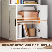 HOMCOM Libreria con Ripiani Aperti e Armadietto 2 Ante con Mensola Interna Regolabile, 60x30x145.5 cm, Bianco(m-5)
