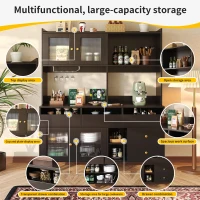Multi-Purpose Sideboard with Changhong Glass Door and Built-In Wine Rack, Storage Cabinet for Living Room, 145L x 39W x 171H cm, Black(m-4)