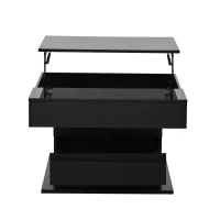 Tavolino da salotto girevole 360° con piano sollevabile, spazio a scomparsa e cassetto, 70x70x45 cm, Nero(m-9)