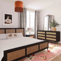 Sierra Noir Super King Bed Frame with Support Slats Included, Bed Base with Hardware, Instructions, 215L x 186.5W x 120.5H cm, Black Brown(m-4)