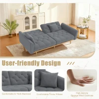 2-Seater Modern Sofa with 3-Position Adjustable Backres and Thick Foam Cushions, Sofa Bed for Compact Room, 165L x 72.5W x 75H cm, Grey(m-6)