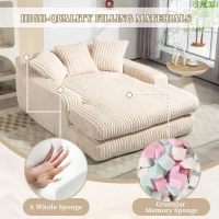 Oversized Chaise Longue Sofa with 3 Throw Cushions and Wide Armrests, Chair with Shredded Memory Foam Seat, 155L x 125W x 63H cm, Beige(m-4)