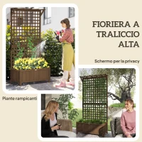 Outsunny Fioriera da Giardino con Traliccio per Piante Rampicanti in Legno di Abete, 90x45x183 cm, Marrone(m-4)
