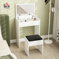 HOMCOM Dressing Table with Mirror and Stool, Vanity Makeup Table with Flip Up Mirror, Vanity Desk with Storage Unit and Padded Seat, White(m-2)