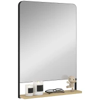 HOMCOM Wall Mirror with Wood Shelf - Black(m-11)