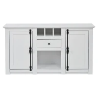 Credenza moderna con 2 ante, cassetto, ripiano a vista e 3 portabottiglie, 130x35x70 cm, Bianco(m-2)