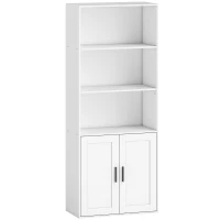 HOMCOM Libreria con Ripiani Aperti e Armadietto 2 Ante con Mensola Interna Regolabile, 60x30x145.5 cm, Bianco(m-1)
