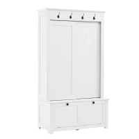 Armadio guardaroba con ante scorrevoli e scarpiera integrata, mobile multiuso con ganci, 100x50x180 cm, Bianco(m-10)