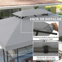 Outsunny Toldo de Substituição 4x3 m com Teto Duplo Orifícios de Drenagem e Proteção UV Apenas Toldo NÃO Inclui Estrutura Cinzento Claro(m-5)