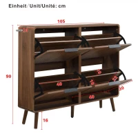 Moderner Schuhschrank, vierflügeligen Klapptüren, doppelstöckigem Stauraum für 18–24 Paar Schuhe, 105 x 24 x 90 cm, Naturfarbe(m-3)