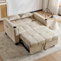 3-In-1 Convertible Pull-Out Sleeper with 3-Position Adjustable Backrest, 2 Seater Sofa Bed for Compact Room, 140L x 96W x 97H cm, Beige(m-8)