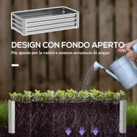 Outsunny Letto per Orto Rialzato da Esterno 182L, Fioriera da Balcone in Acciaio Galvanizzato con Fondo Aperto, per Piante, Fiori e Verdure, 120x60x30.5cm, Argento(m-5)