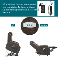 Electric Power Lift Recliner Armchair with Vibration Massage and Lumbar Heating, Sofa with Cup Holders & Side Pocket, 95L x 94W x 107H cm, Brown(m-7)