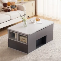 Lift-Top Coffee Table with 2 Push-to-Open Drawers and 3 Open CompartmentsStorage, Desk for Dining/Work/Relax, 100L x 51W x 47H cm, Grey(m-1)