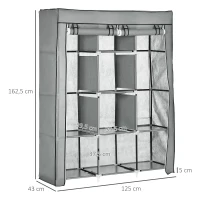 HOMCOM Armoire penderie multi-rangement - 8 étagères, 2 barres - non tissé gris(m-3)