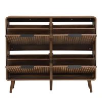Moderner Schuhschrank, vierflügeligen Klapptüren, doppelstöckigem Stauraum für 18–24 Paar Schuhe, 105 x 24 x 90 cm, Naturfarbe(m-9)