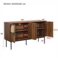 Bufet modern cu ratan, cu 4 uși și mult spațiu de depozitare, design retro-natural, 140x40x80 cm, Culoare naturală(m-3)