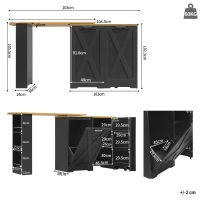 360° Rotating Kitchen Island with Folding 3D Textured Doors and Side Shelves, Swivel Sideboard for Kitchen, 138L x 38W x 105.5H cm, Black(m-3)
