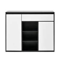 Scarpiera moderna con 2 ante e 1 cassetto, con illuminazione LED e ripiano per scarpe regolabile, 105x39,5x86 cm, Bianco e Nero(m-9)