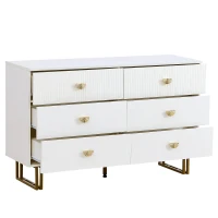 Madia moderna a 6 cassetti con maniglie a ventaglio e gambe in acciaio, 120x40x75 cm, Bianco(m-9)