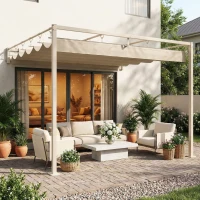 Outsunny Wand-Pergola für Garten 3x3 m mit einziehbarem Dach, UPF30+ Schutz, Abläufe, Gartenpavillon für Außenbereich, Beige(m-2)