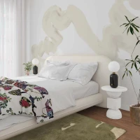 Ophelia Faux Wool King Bed Frame with Slatted Base and 2 Matching Bolster Cushions, Bed Base for Living Room, 236L x 218W x 97H cm, Cream(m-1)