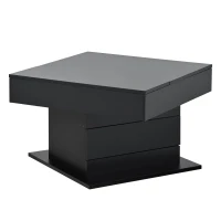 Tavolino da salotto girevole 360° con piano sollevabile, spazio a scomparsa e cassetto, 70x70x45 cm, Nero(m-11)