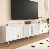 Mobile TV a griglia con dettagli dorati e 4 porte, 170x36x54 cm, Bianco(m-4)