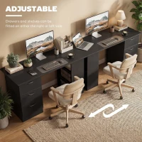 HOMCOM Computer Desk, Writing Table, PC Workstation with 3 Storage Shelves and Drawers, Handle, for Home Office, Black(m-6)