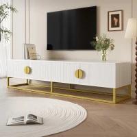 4‑Door Modern TV Cabinet with Semi‑Circular Handles and Soft‑Close Hinges, Media Cabinet with Metal Legs, 180L x 40W x 40.5H cm, White(m-1)