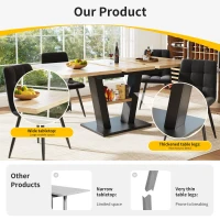 Extendable Dining Table with Marbled MDF Top and V-Shaped Metal Legs, Space-Saving Desk for Seats 6–8, 118L x 70W x 75H cm, Black+Natural(m-4)