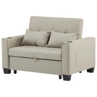 3-In-1 Convertible Pull-Out Sleeper with 3-Position Adjustable Backrest, 2 Seater Sofa Bed for Compact Room, 140L x 96W x 97H cm, Beige(m-9)