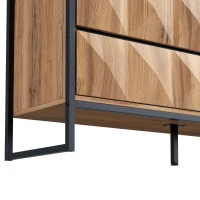 Sideboard mit 6 Schubladen, schwarzem Metallrahmen und geometrischen Schubladenfronten, 120 x 40 x 80 cm, Naturfarbe(m-6)