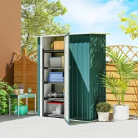 Outsunny Capanno Porta Attrezzi in Metallo con Tetto Inclinato e Porta Bloccabile, 142x86x189 cm, Verde(m-2)