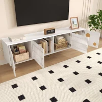 Mobile TV a griglia con dettagli dorati e 4 porte, 170x36x54 cm, Bianco(m-5)