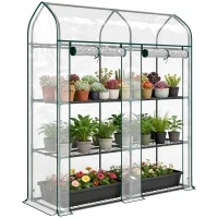 Outsunny Serre de Jardin, Petite Serre de Balcon étagères 3 niveaux en Bâche PVC et Châssis Acier, 143 x 46 x 165 cm, transparent(m-11)