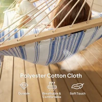 Outsunny Cotton Hammock, Soft Portable Swing Sleeping w/ Headrest & Side Pocket, Blue and White(m-4)
