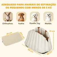 PawHut Assento de Carro para Cães Pequenos de até 5 kg com Cinto de Segurança e Capa Removível e Lavável 50x30x31 cm Creme(m-3)