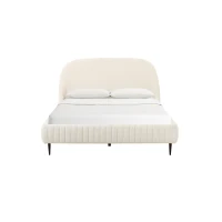Denise Boucle King-Size Bed with Integrated Slatted Base, Bed Frame with Iron Legs and Anti-Slip Pads, 241L x 167.5W x 110.5H cm, Cream(m-5)