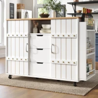 Modern Kitchen Island with Aluminium Handles and 2 Lockable Castors, Serving Trolley with Fold-Out MDF Worktop, 110L x 42W x 90H cm, White(m-1)