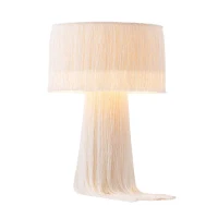 Stylish Atolla Tassel Table Lamp with Warm Ambient Glow, Soft Textural Boho-Chic Accent with Delicate Tassels, 25.5L x 25.5W x 37H cm, Cream(m-5)