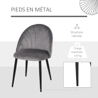 HOMCOM Lot de 2 chaises de Salle à Manger Chaise de Cuisine Velours Pieds métal Gris dim. 52L x 54l x 79H cm(m-6)