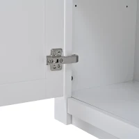 Credenza moderna con 2 ante, cassetto, ripiano a vista e 3 portabottiglie, 130x35x70 cm, Bianco(m-7)